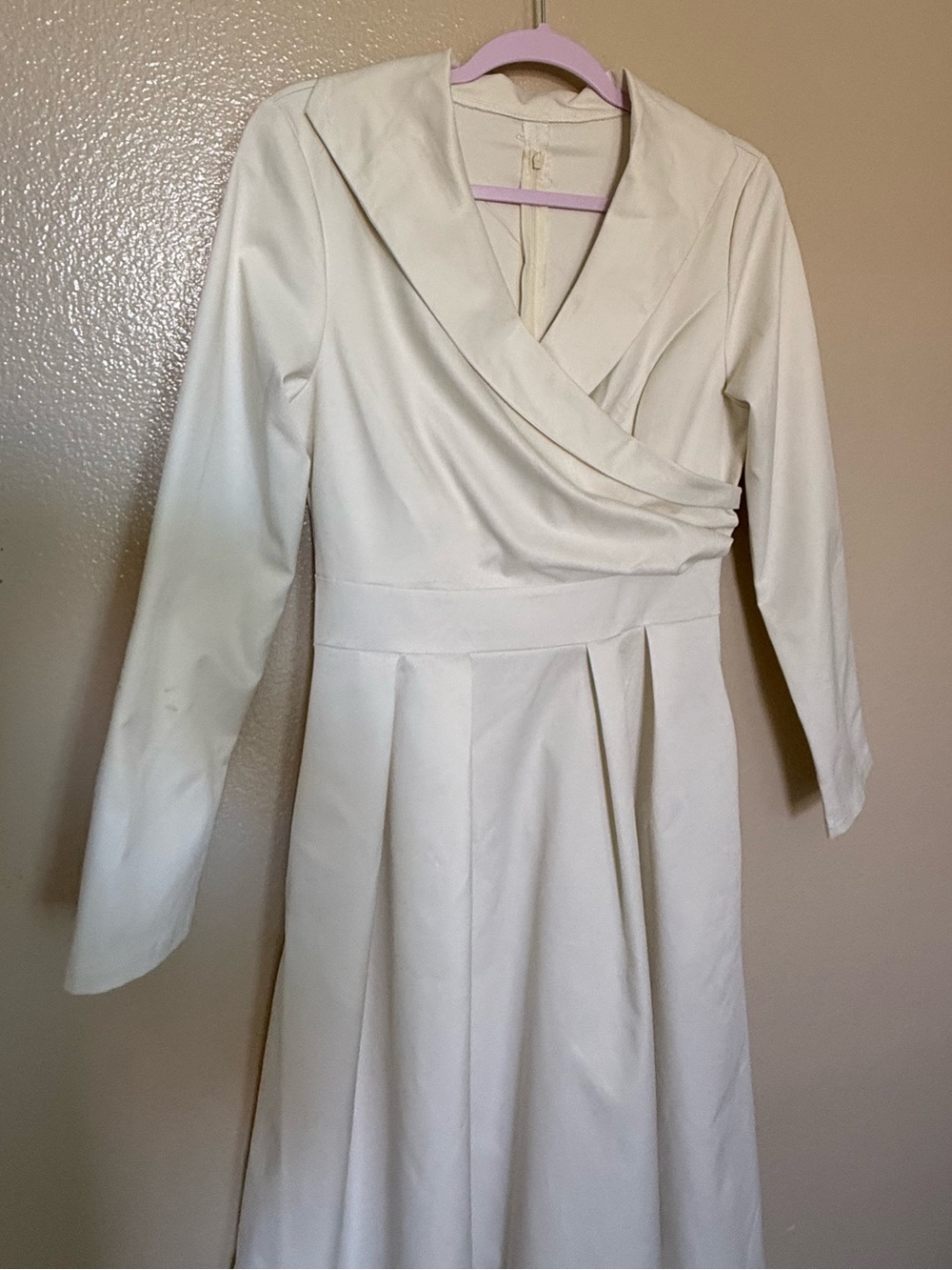Ivory Long Sleeve Midi Dress Surplice Fit & Flare Bridal Wedding Small - Picture 4 of 11